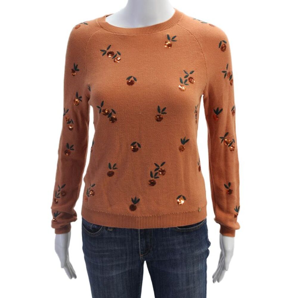 Des Petits Hauts Unisex Orange Pullover Sweater Long Sleeve Crew Neck Size S